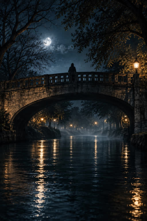 An old bridge at night