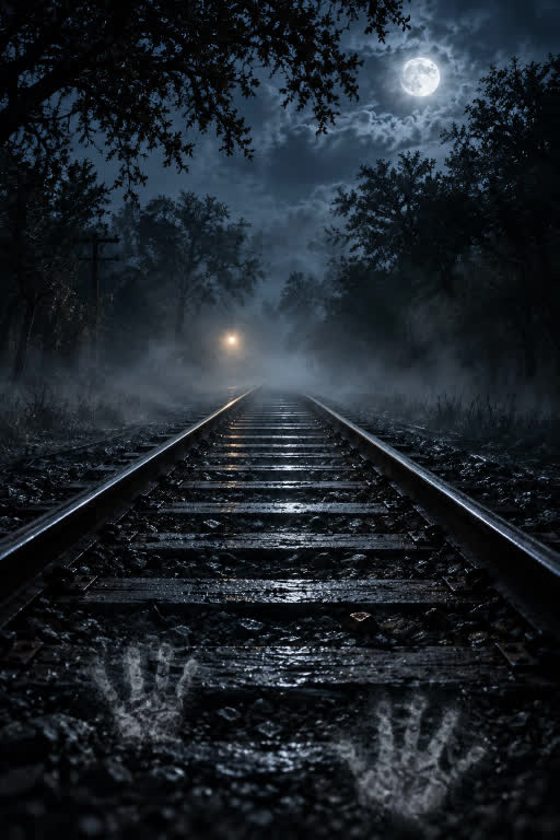Railroad tracks disappearing into fog