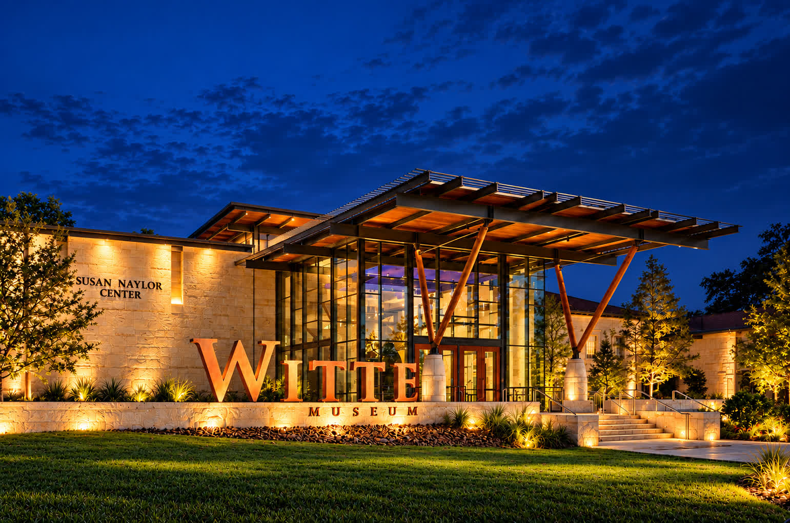 The Witte Museum in San Antonio illuminated at night